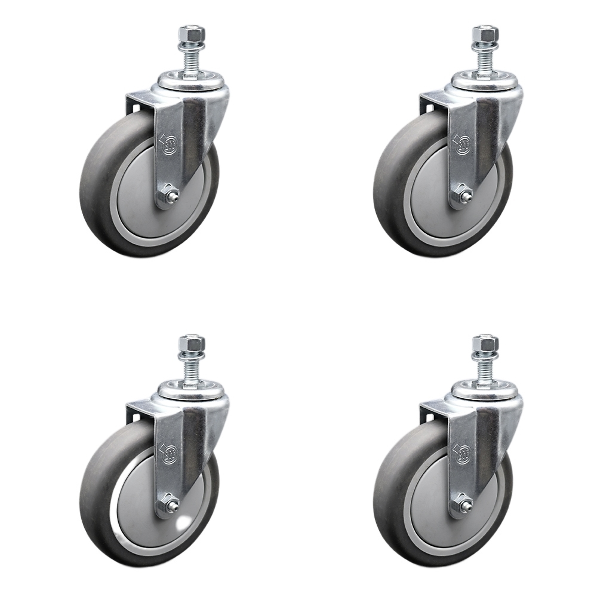 Service Caster, 5in. x 1 1/4in. Stem Casters, Wheel Diameter 5 in, Caster Type Swivel, Package (qty.) 4, Model# SCC-SSTS20S514-TPRB-121315-4